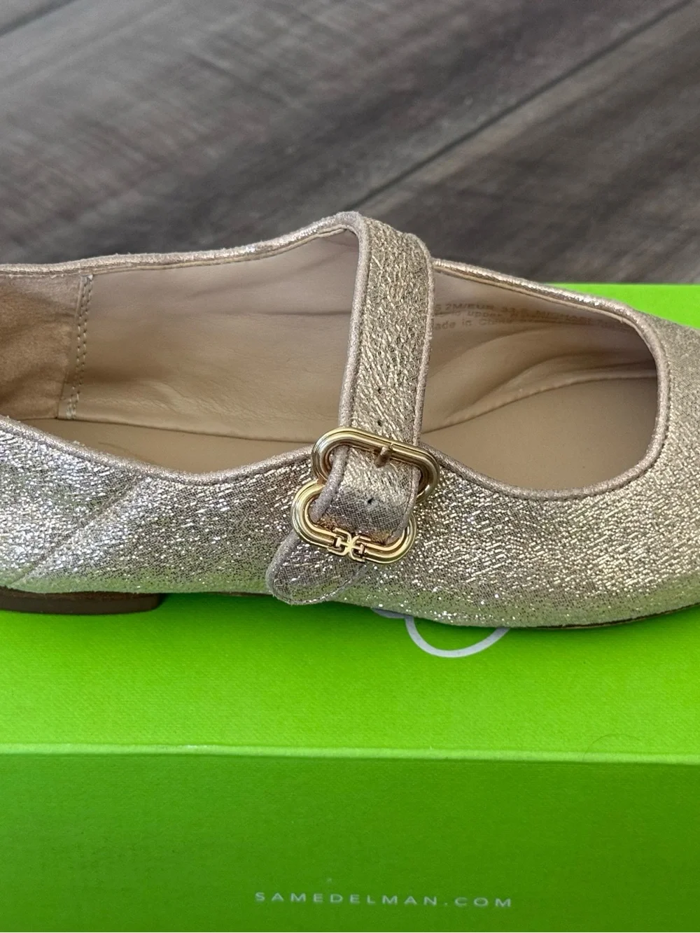 Sam Edelman Girls' Shimmery Gold Mary Jane Flat